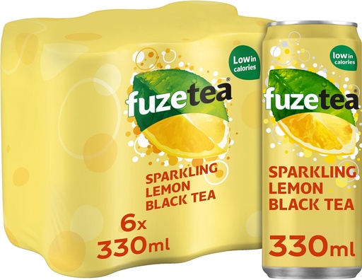 [TIM-53365] Frisdrank Fuze Tea bruisend black tea blik 33cl (24)