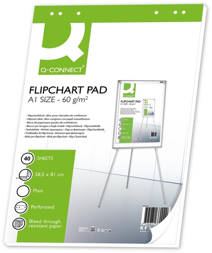 [TIM-KF37002] Papierblok voor flipchart Q-Connect 58,5x81cm 60gr 40vel blanco
