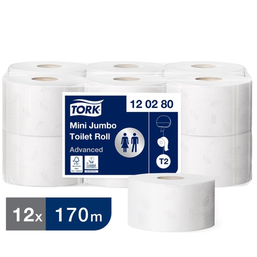 [OND-120280] Toiletpapier Tork Advanced mini-jumbo T2 2-laags 170m (12)