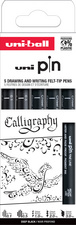 [KAN-PIN5] Kalligrafiepen Uni-ball verschillende schrijfbreedtes zwart assortiment (5)
