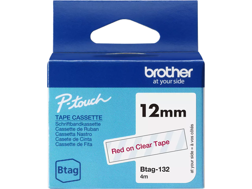 [PTO-BTAG132] Tape Brother P-Touch BTAG-132 12mm rood op transparant 