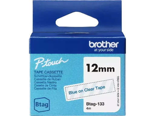 [PTO-BTAG133] Tape Brother P-Touch BTAG-133 12mm blauw op transparant 