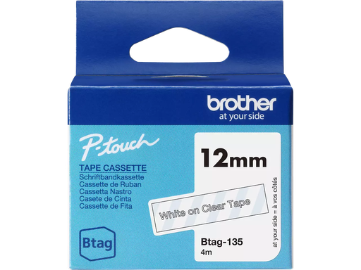 [PTO-BTAG135] Tape Brother P-Touch BTAG-135 12mm wit op transparant  