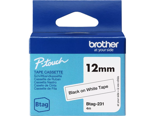 [PTO-BTAG231] Tape Brother P-Touch BTAG-231 12mm zwart op wit