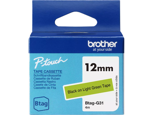 [PTO-BTAGG31] Tape Brother P-Touch BTAG-G31 12mm zwart op licht groen