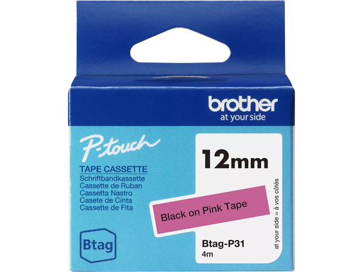 [PTO-BTAGP31] Tape Brother P-Touch BTAG-P31 12mm zwart op roze 