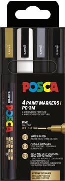 [TIM-PC3M4GZ] Paintmarker Uni Posca PC-3M ronde punt 1,5mm goud zilver wit zwart (4)