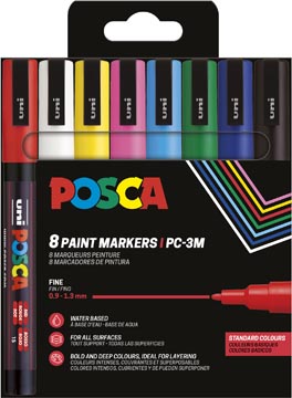 [TIM-PC3M8BN] Paintmarker Uni Posca PC-3M ronde punt 1,5mm assorti basiskleuren (8)