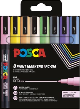 [TIM-PC3M8PN] Paintmarker Uni Posca PC-3M ronde punt 1,5mm assorti pastel (8)