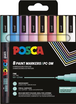 [TIM-PC3M8Z] Paintmarker Uni Posca PC-3M ronde punt 1,5mm assorti zachte kleuren (8)