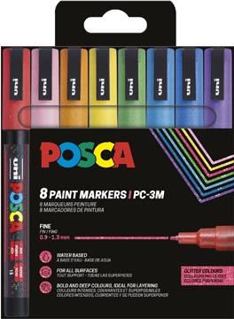 [TIM-PC3ML8A] Paintmarker Uni Posca PC-3M ronde punt 1,5mm assorti glitter (8)
