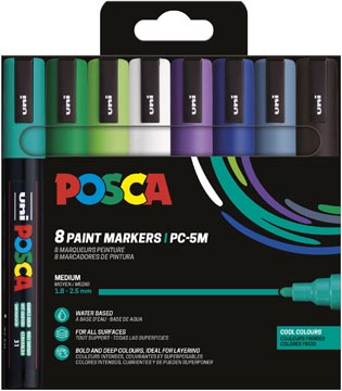[TIM-PC5M14] Paintmarker Uni Posca PC-5M ronde punt 1,8-2,5mm assorti koude kleuren (8)