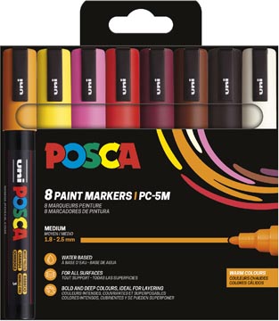 [TIM-PC5M15N] Paintmarker Uni Posca PC-5M ronde punt 1,8-2,5mm assorti warme kleuren (8)