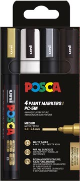 [TIM-PC5M4AN] Paintmarker Uni Posca PC-5M ronde punt 1,8-2,5mm goud zilver wit zwart (4)