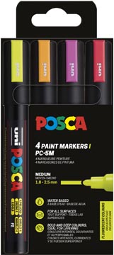 [TIM-PC5M4FN] Paintmarker Uni Posca PC-5M ronde punt 1,8-2,5mm assorti fluo (4)
