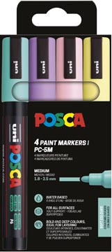 [TIM-PC5M4Z] Paintmarker Uni Posca PC-5M ronde punt 1,8-2,5mm assorti zachte kleuren (4)
