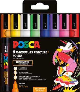 [TIM-PC5M8PO] Paintmarker Uni Posca PC-5M ronde punt 1,8-2,5mm assorti Pop kleuren (8)