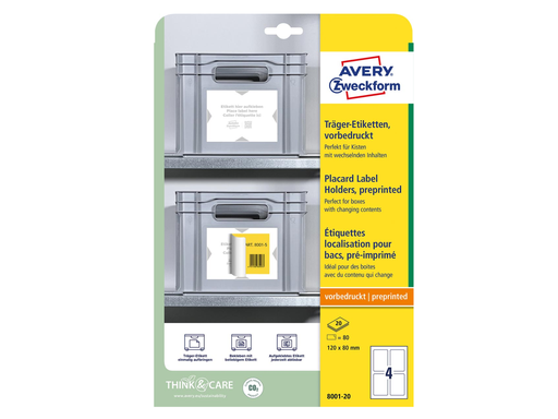 [TIM-80015] Positioneeretiket Avery 04 etik/bl 120x80mm voorbedrukt wit 20bl/d (80)