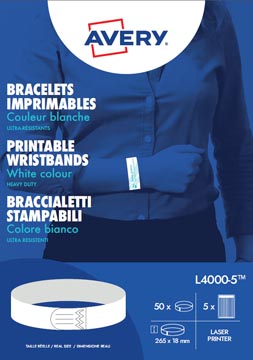 [TIM-L40005] Polsbandjes Avery bedrukbaar 18x265mm wit (50)