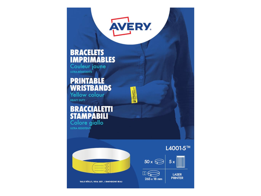 [TIM-L40015] Polsbandjes Avery bedrukbaar 18x265mm geel (50)