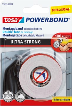 [TIM-55792] Dubbelzijdige montagetape Tesa Powerbond Ultra strong 19mmx5m wit
