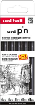[TIM-PIN41G9] Fineliner Uni-ball Uni Pin gekalibreerde punten 0,2-0,4-0,6-0,8-1,0mm 4+1 gratis zwart (5)