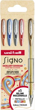 [TIM-UM120N5] Gelroller Uni-ball Signo Metallic medium punt 0,8mm assorti (5)