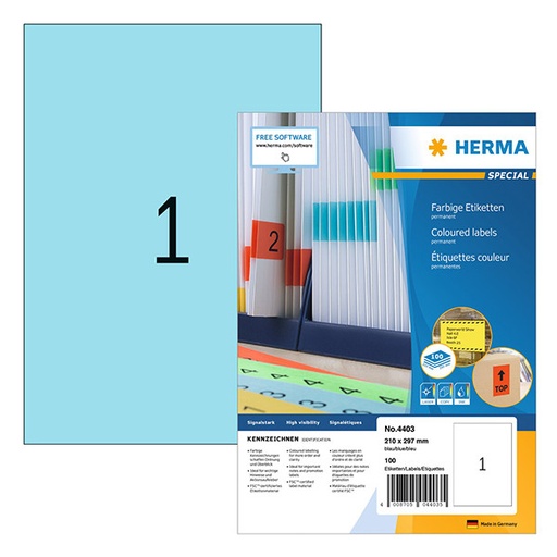 [HER-4403] Etiketten Herma 01 etik/bl 210x297mm blauw (100)