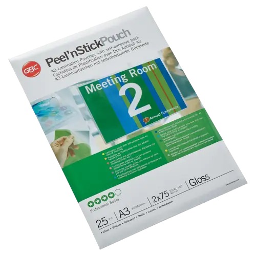 [ACCO-3747526] Lamineerhoes GBC Peel'nStick A3 2x75µ zelfklevend (25)
