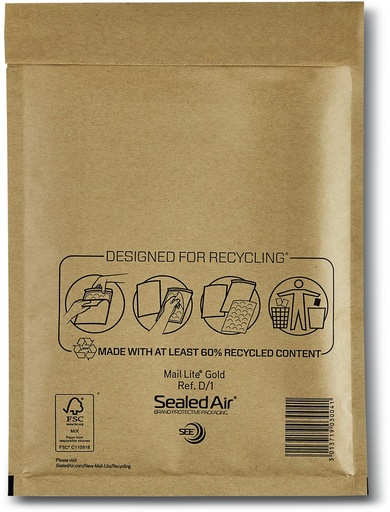 [TIM-9004551] Luchtkussenenveloppen Mail Lite D/1 180x260mm goud (200)