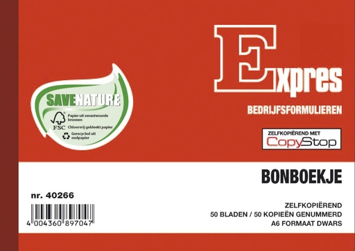 [TIM-SI40266] Bonboekje Sigel genummerd 1-50 50x2vel zelfkopiërend