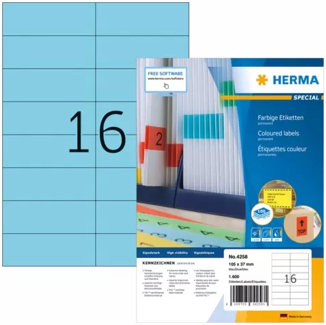 [HER-4258] Etiketten Herma 16 etik/bl 105x37mm permanent blauw (100) 
