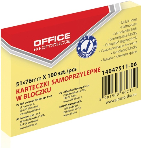 [TIM-4751106] memoblok OFFICE products  ft 38x51mm  geel 100vel