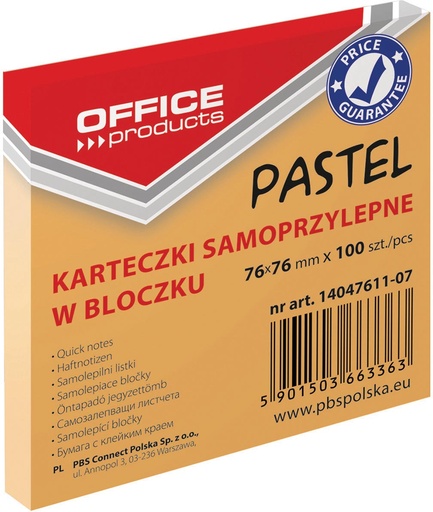[TIM-4761107] Memoblok OFFICE products Pastel ft 76 x 76 mm pasteloranje 100vel