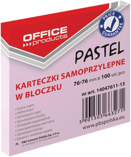 [TIM-4761113] Memoblok OFFICE products Pastel ft 76 x 76 mm pastelroze  100vel