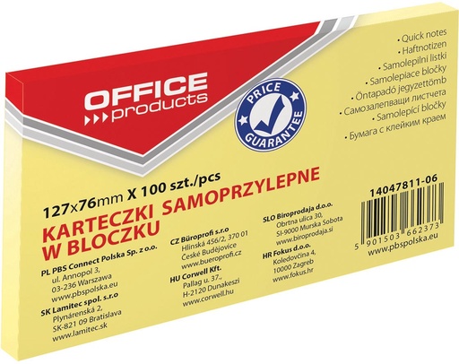 [TIM-4781106] Memoblok OFFICE products  ft 76 x 127 mm geel 100vel