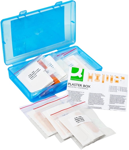 [TIM-KF14628] Pleisters Q-CONNECT  assortiment van 100 stuks in hersluitbare plastic box