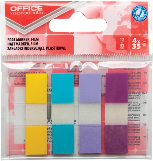 [TIM-2382499] ophangzakje OFFICE products index  ft 12 x 43 mm  van 4 x 35 tabs  geassorteerde pastelkleuren