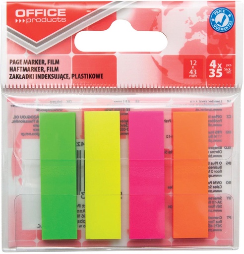 [TIM-2393499] ophangzakje OFFICE products index  ft 12 x 43 mm  van 4 x 35 tabs  geassorteerde neonkleuren
