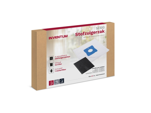 [QUA-SZ300] Stofzuigerzak Inventum 3l set van 4 zakken + motorfilter