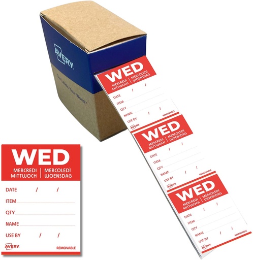 [TIM-DLDWED] Etiketten voedselcodering Avery HACCP woensdag  40 x 56 mm(500)