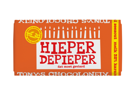 [QUA-NLRSG1MKZ180] Chocolade Tony's Chocolonely melk karamel zeezout hieper de pieper reep 180gr