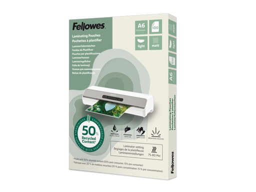 [FEL-100143438] Lamineerhoezen Fellowes 50% gerecycled materiaal - Light Mat A6 (100)