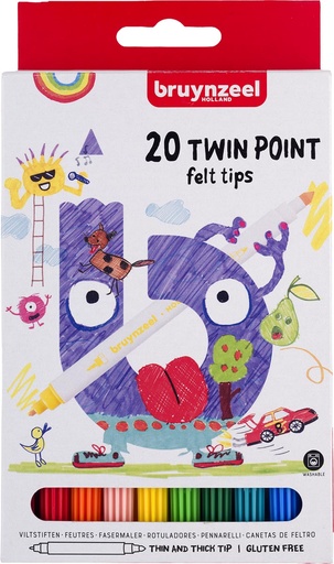 [TIM-6125120] Viltstiften twin point Bruynzeel Kids geassorteerde kleuren (20)