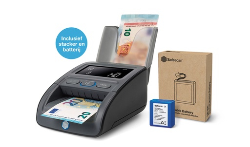 [QUA-1120732] Valsgeld detector Safescan 155-S G2 complete set met oplaadbare batterij en biljetten stacker 