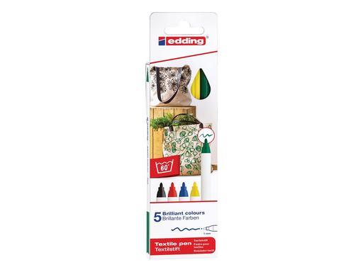 [TIM-4600S5B] Textielstift Edding 4600 geassorteerde basiskleuren (5)