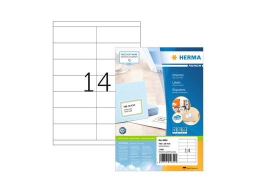 [HER-4654] Etiketten Herma 14 etik/bl 105x39mm wit (100) 