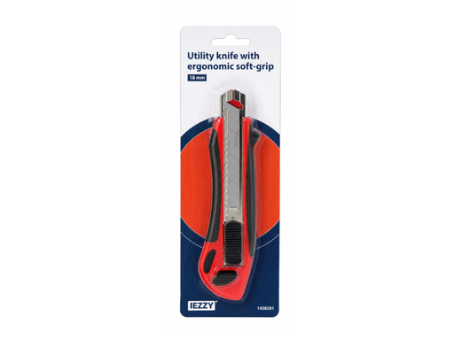 [QUA-QU1438281] Snijmes IEZZY 18mm kunststof met ergonomische softgrip incl. 3 mesje 