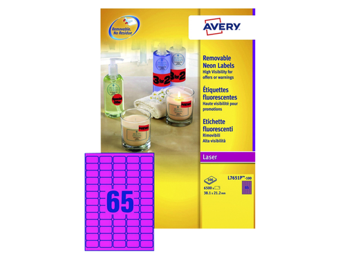 [QUA-L7651PF-100] Etiket Avery L7651PF-100 38.1x21.2mm neon roze 6500 etiketten 