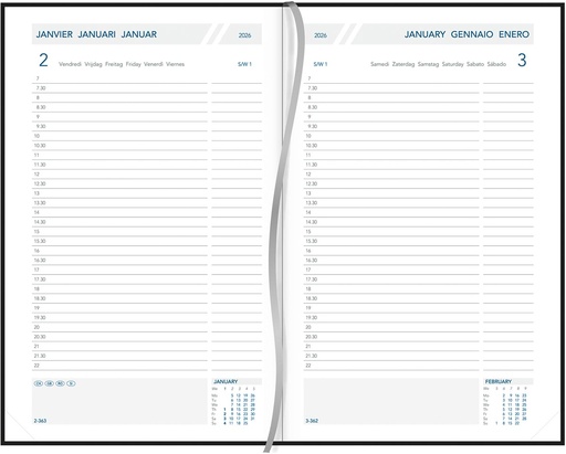 [AGE-A3215Z] Agenda Aurora Daily 32 Balacron 140x210mm zestalig zwart 2027 1 dag/pagina